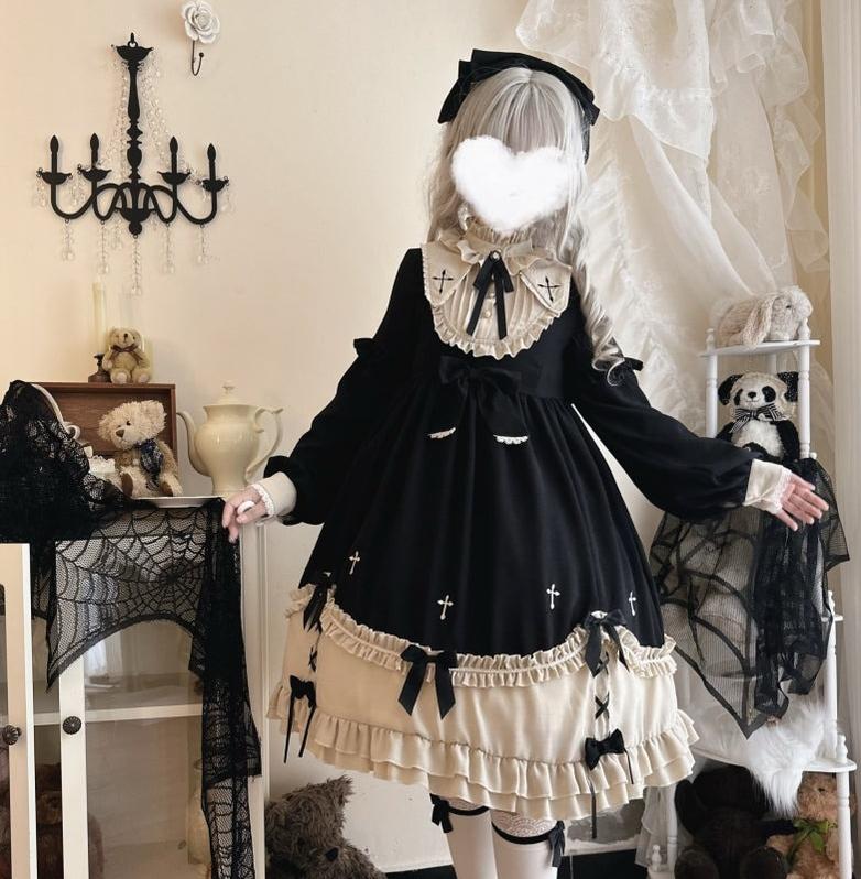 Niu Niu - Plus Size Gothic Lolita Winter OP - Dress, Cross Embroidery OP Dress