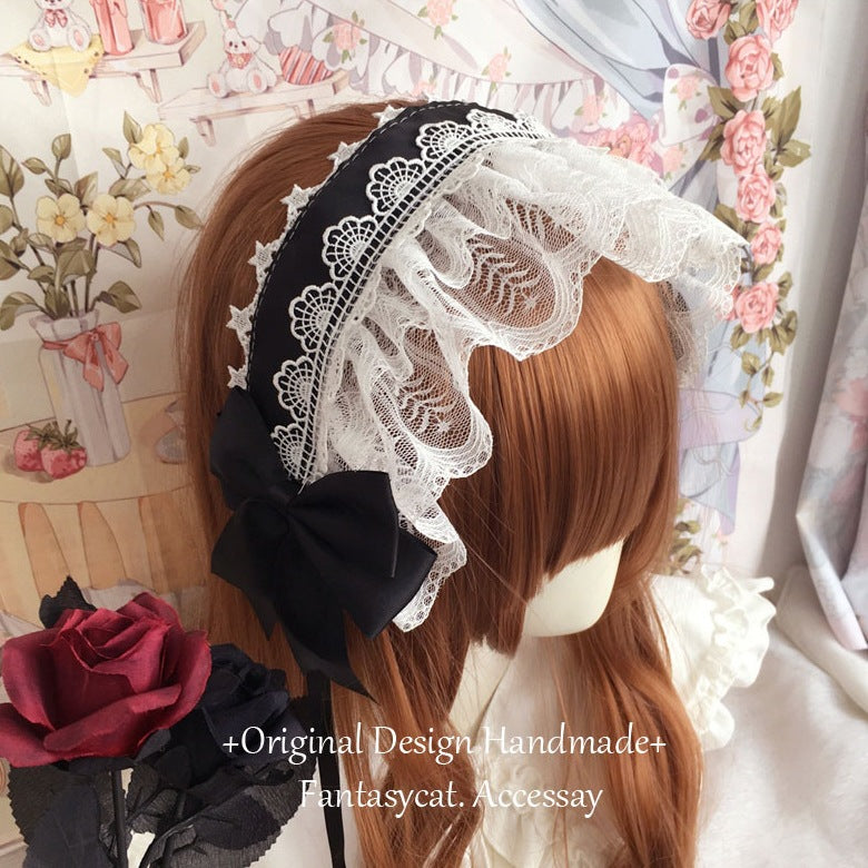 Japanese Retro Handmade Lolita Headband Lolita Style Lace Hair Accessory Sweet Versatile Dark Style KC Hair Ornament