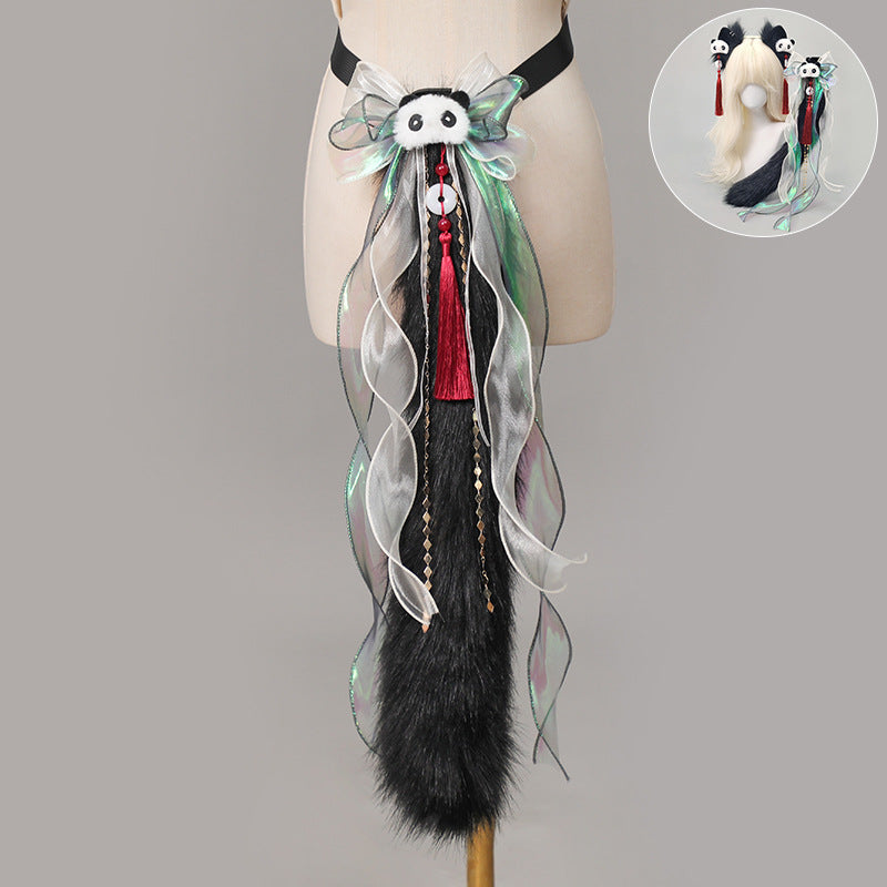 Lolita Chinese Style Cat Ear Headband Subculture Animal Ear and Tail Cosplay Accessories Plush Cat Ear and Tail Set