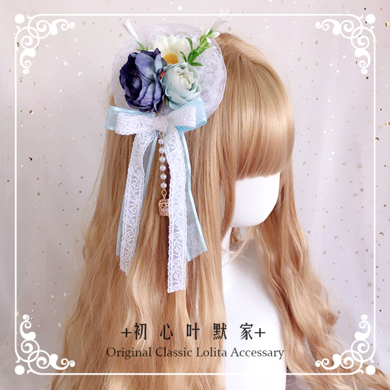 Handmade - Hanamaru Fairy Hair Clip - Lolita floral bow hair clip