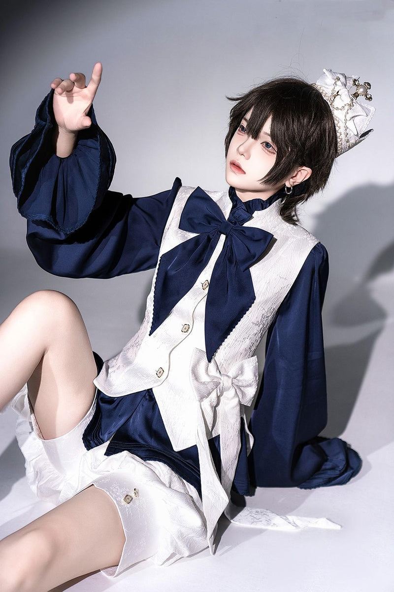 Princess Chronicles - Rabbit Hunter - Ouji Lolita Shirt Sapphire Blue Long Sleeve Blouse