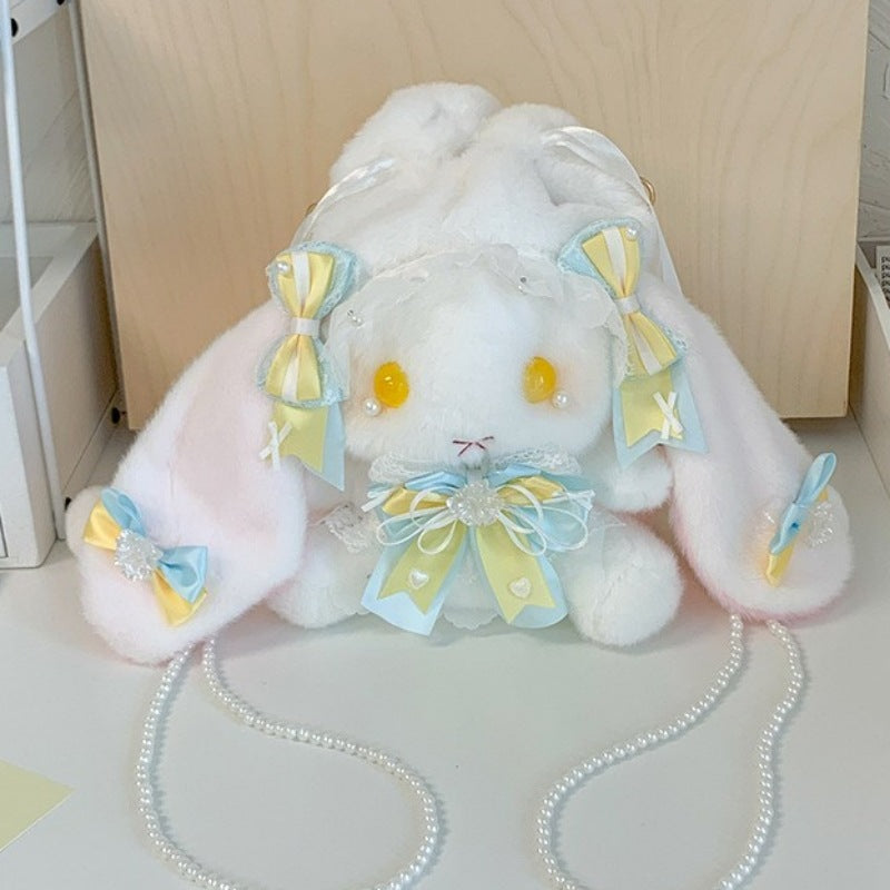 Lop-Eared Bunny Lolita Pearl Chain Doll Bag – 2025 Cute Bow Plush Shoulder Bag