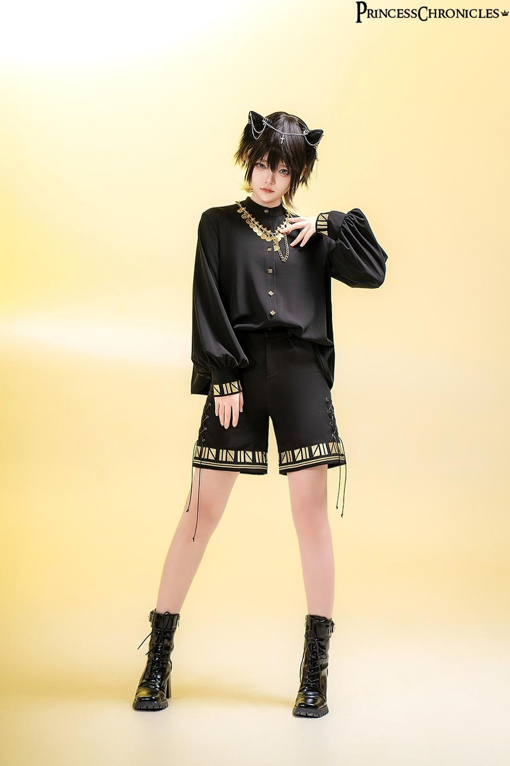Princess Chronicles - Black Cat - Ouji Lolita Shirt Vintage Blouse