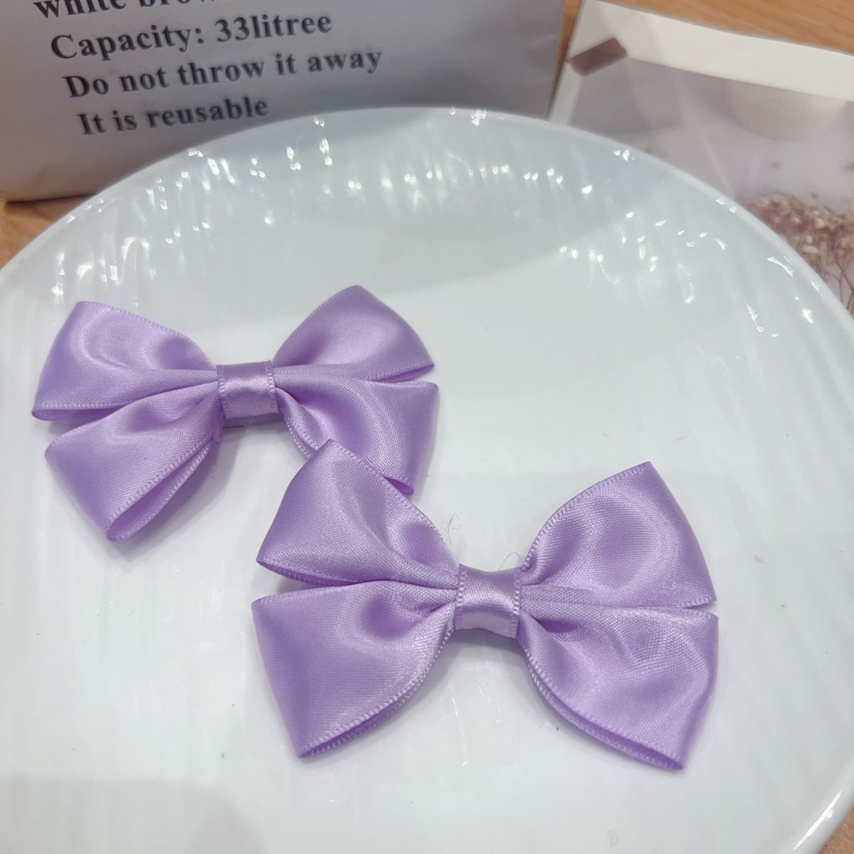 Handmade - Glossy Satin Ribbon - Bow Brooch Pair - detail view 3
