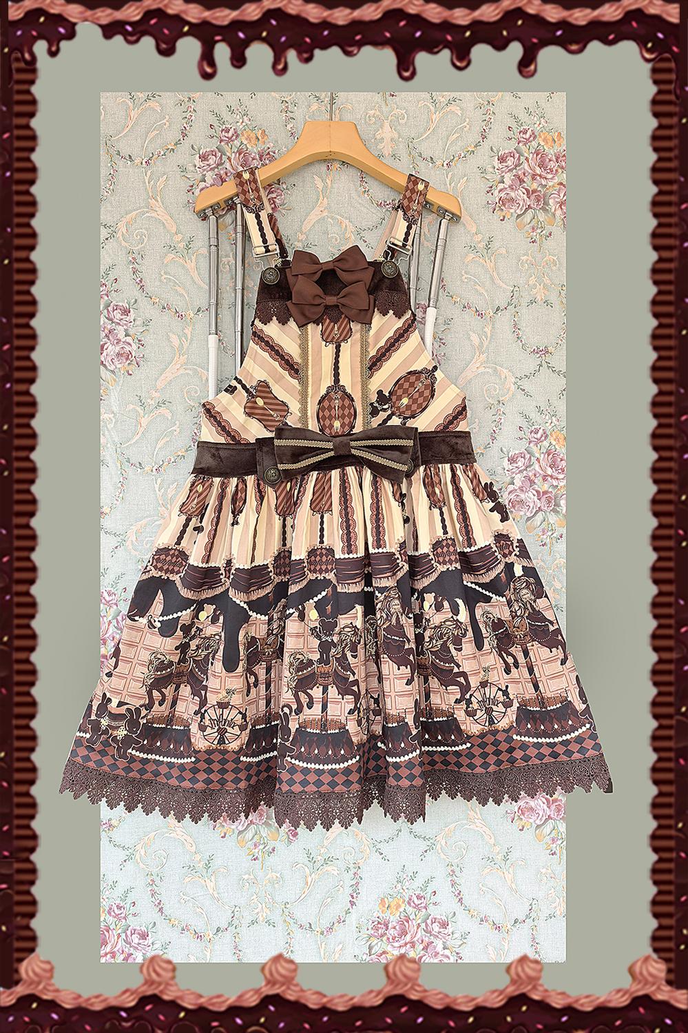 Chocolate Carousel - Kawaii Lolita Salopette Dress Set Khaki Salopette S