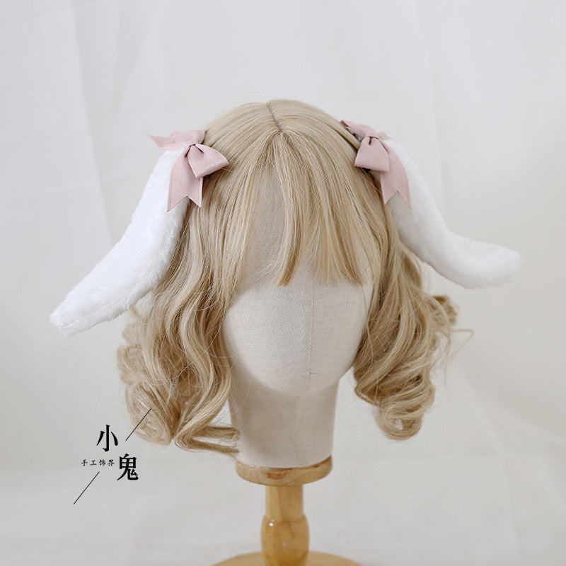 Handmade Sweet Ears Lolita bunny ear bowknot hair clip for Lolita fashion, featuring a cute, decorative accessory for OP dresses.