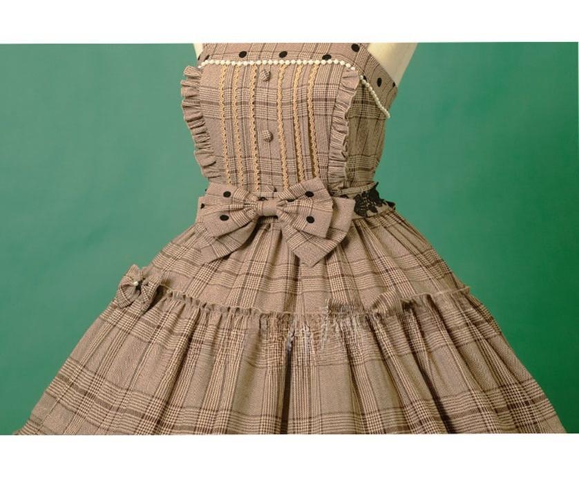 Dawn and Morning - Forest Diary - JSK Dress with mixed plaid and polka-dot print - product detail 11