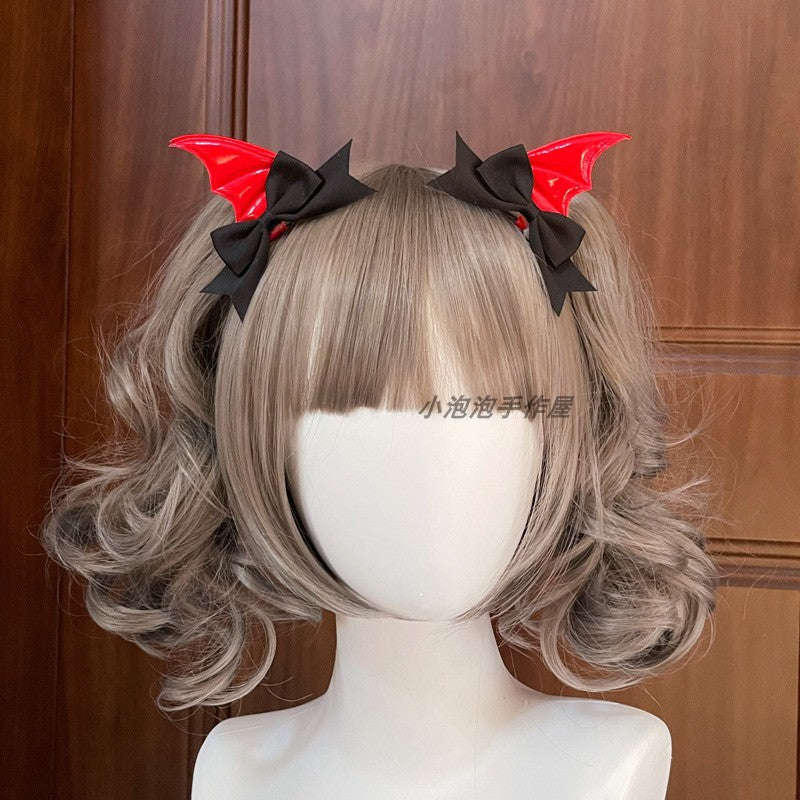 Black Devil Wings Hair Clip Bat Side Clip Bowknot Quirky Halloween Headwear Lolita Gothic Subculture
