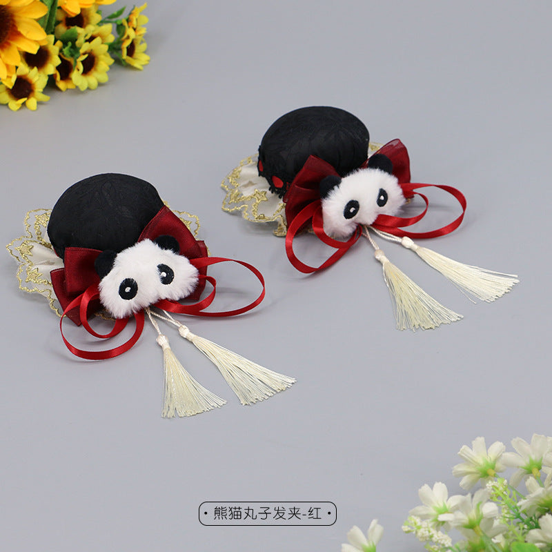 Lolita Ancient Style Hair Accessories Tassel Cute Girl Bun National Style Hair Clip Panda Bun Hair Clip Hair Ornament