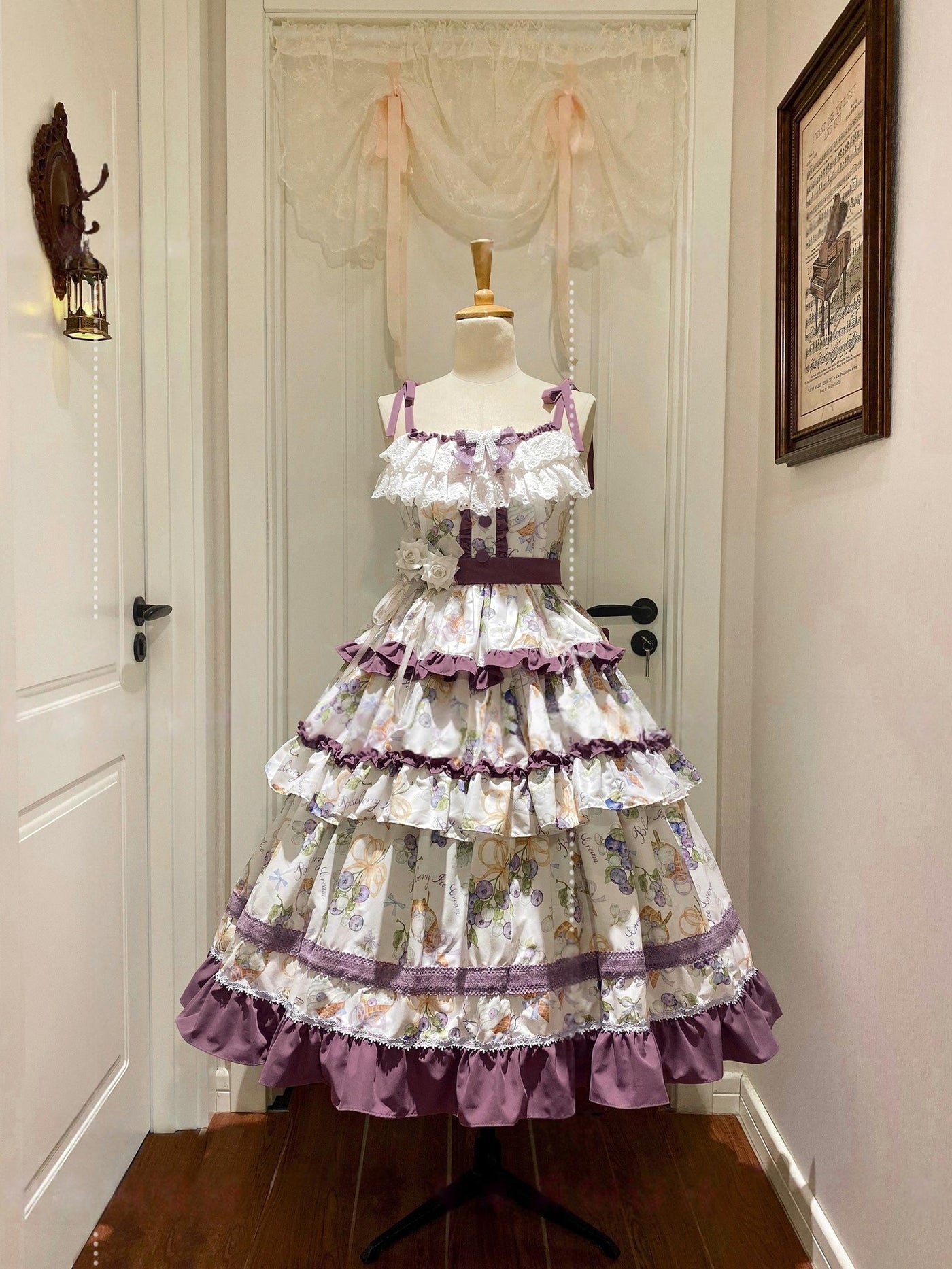Qianmu - Blueberry Midsummer - Country Lolita Tiered JSK, Blueberry Print