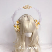Fancykit - Double-Layer Floral Halo - Flower Halo Headband with Pearl and Feather Details - Green Flower Halo Headband
