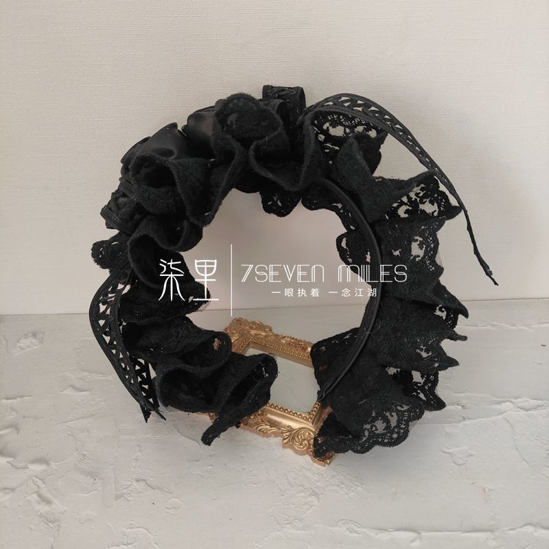 Handmade - Nightfall Retro Black Flower - black Lolita hair accessory