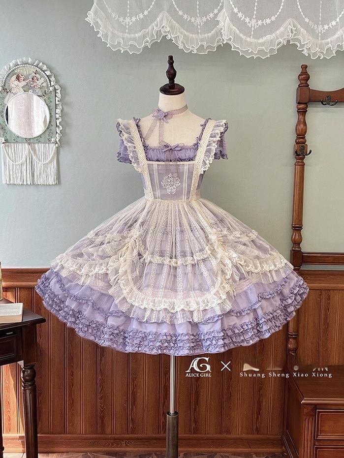 Alice Girl - Elegant Lolita Embroidered Apron - with Adjustable Strap Hand Accessory