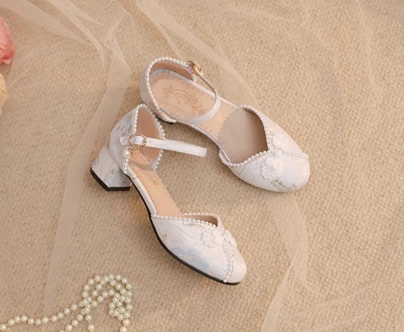 Yana - Heart Jade Yana - Pink, beige or blue Qi Lolita shoes with woven floral design and pearl ankle strap - product detail 12