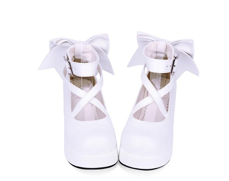 Angelic imprint - Daily Lolita Leather Shoes Platform - Medium Heel Big Bow Shoe Shoes