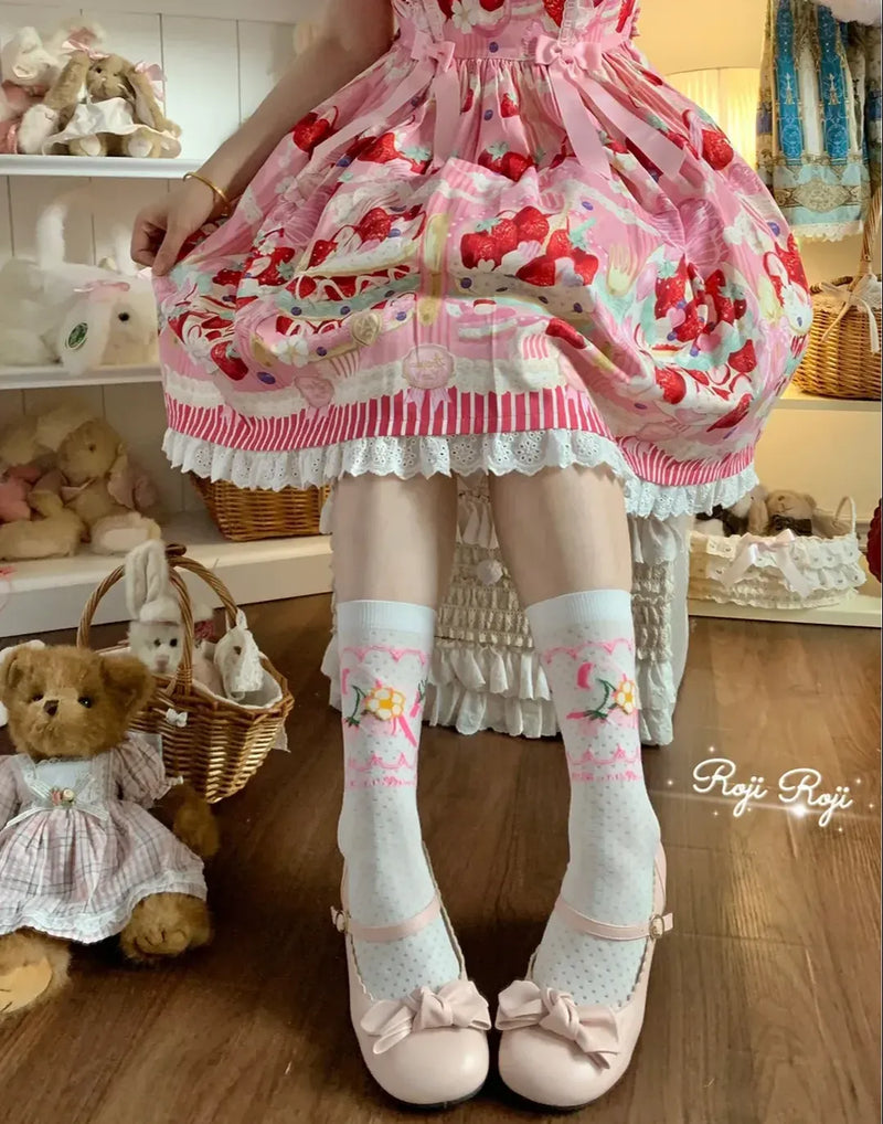 Roji Roji - Sweet Lolita Socks, Strawberry Print - Socks