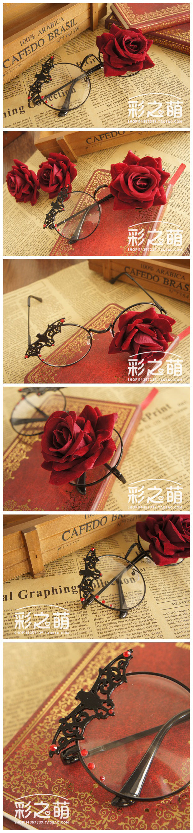 Steampunk Bat Rose Glasses Frame Lolita Dark Style Retro Anime Cosplay