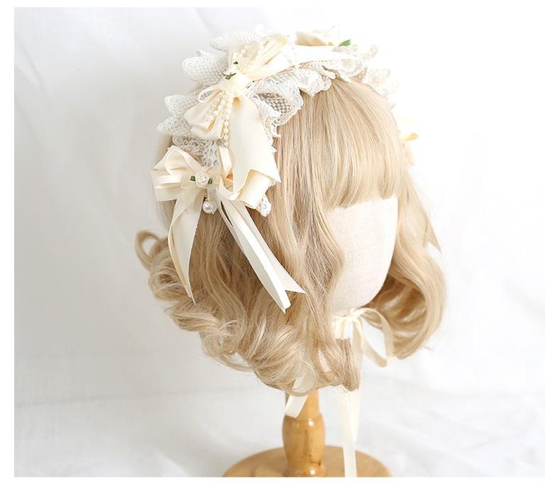 Xiaogui - Sweet Lolita Ivory Lace bow Hair - Accessories Headwear