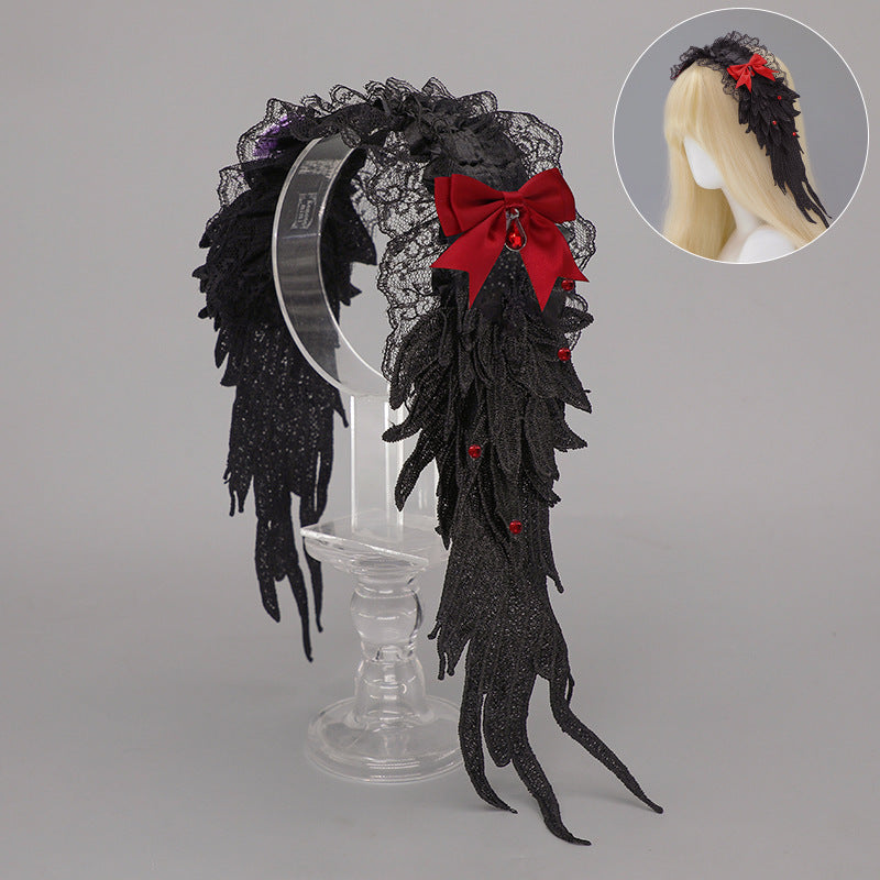 Dark Gothic Angel Wings Headband Subculture Harajuku Style Wings Hair Accessory Punk Lolita Wings Hair Ornament - Lolita Fetch