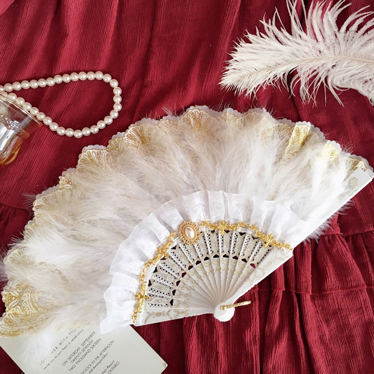 Independent Brand - Retro Lace Feather Folding Fan - Other