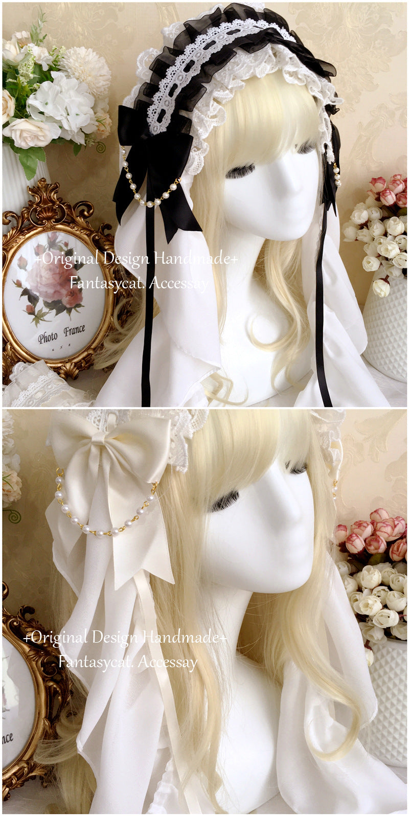 Fanmao Original Lolita White Nun Veil Headscarf Wedding Lolita Headwear Pearl Hairband