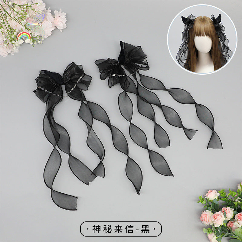 Original Mysterious Letter Subculture Hot Girl Angel Wings Cute Y2K Lolita Dark Double Ponytail Side Clip - Lolita Fetch