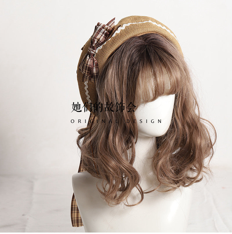 Thin Beret Summer Lolita Bow JK Plaid Lolita Original Design Fashion Spring Autumn Hat for Women