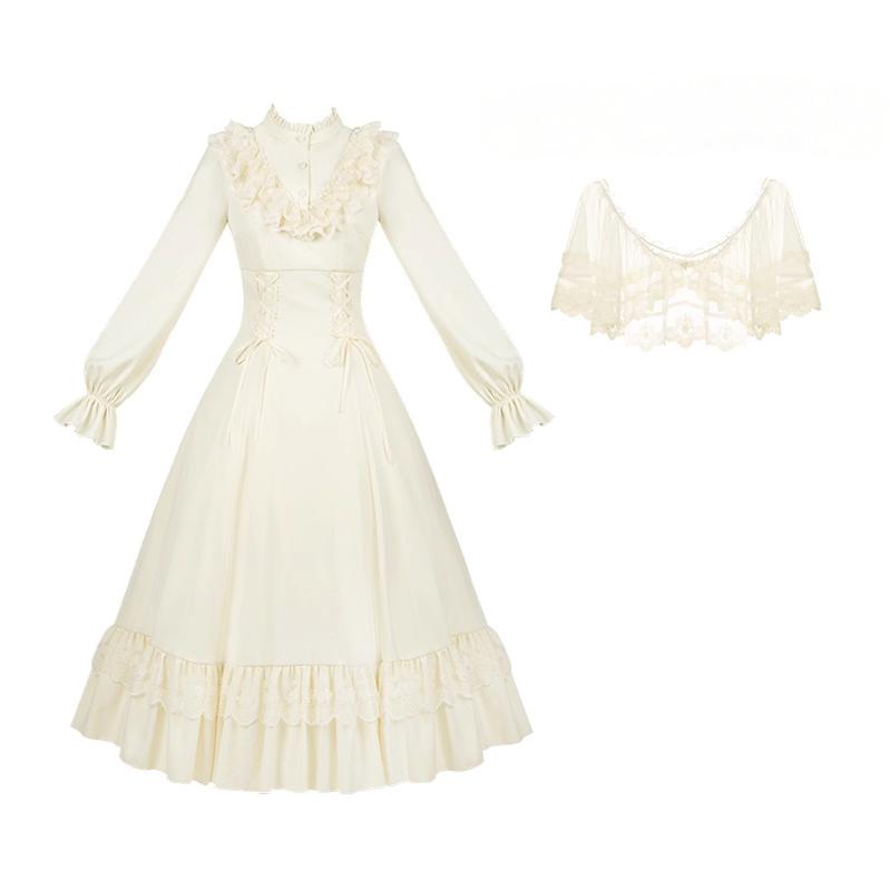 White Daylight - Elegant Lolita Long Sleeve OP Dress, Side Zipper (L M S) 44042:793999