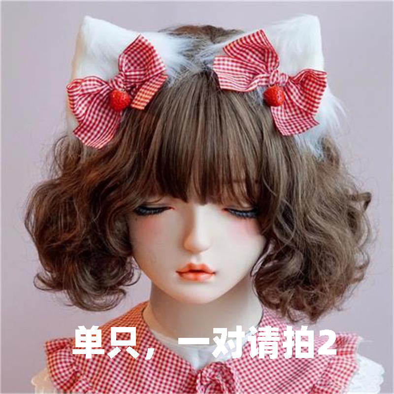 Original Handmade Faux Fur Plush Cat Ear Animal Ear Bow Hair Clip Side Clip Black Pink Japanese Lolita