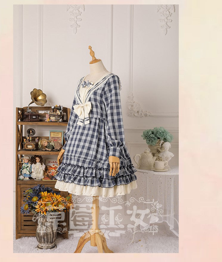 Strawberry Witch - Tartan Sailor Lolita OP Dress - OP Dress