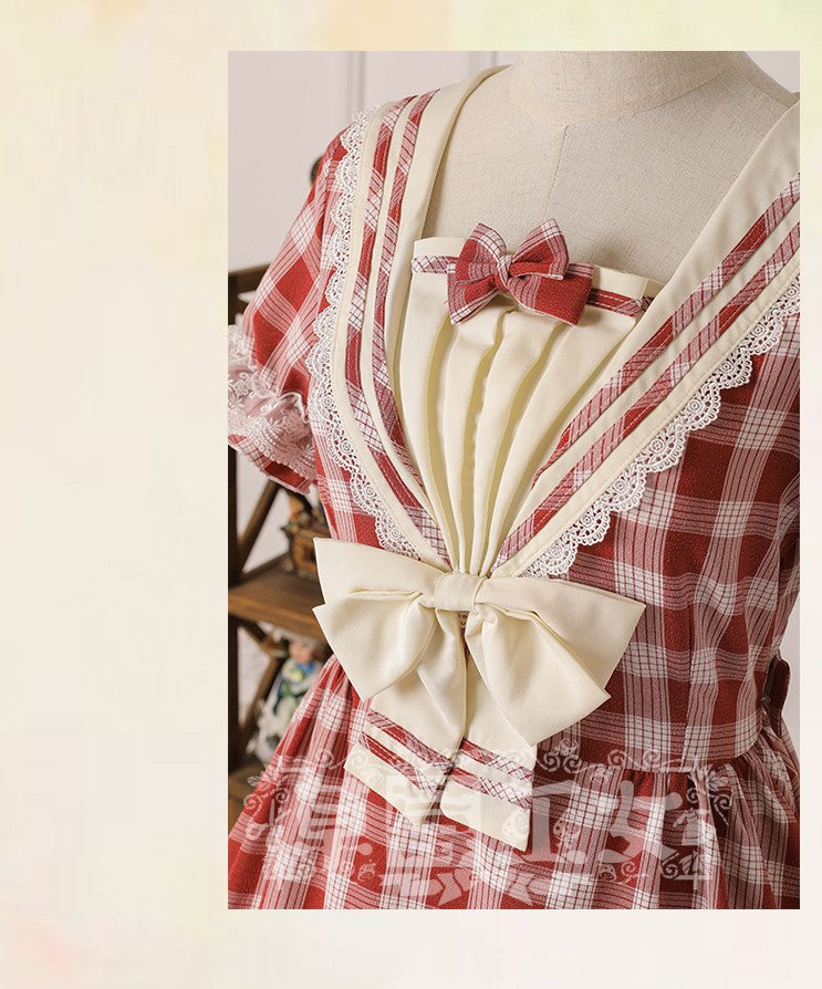 Strawberry Witch - Tartan Sailor Lolita OP Dress - OP Dress
