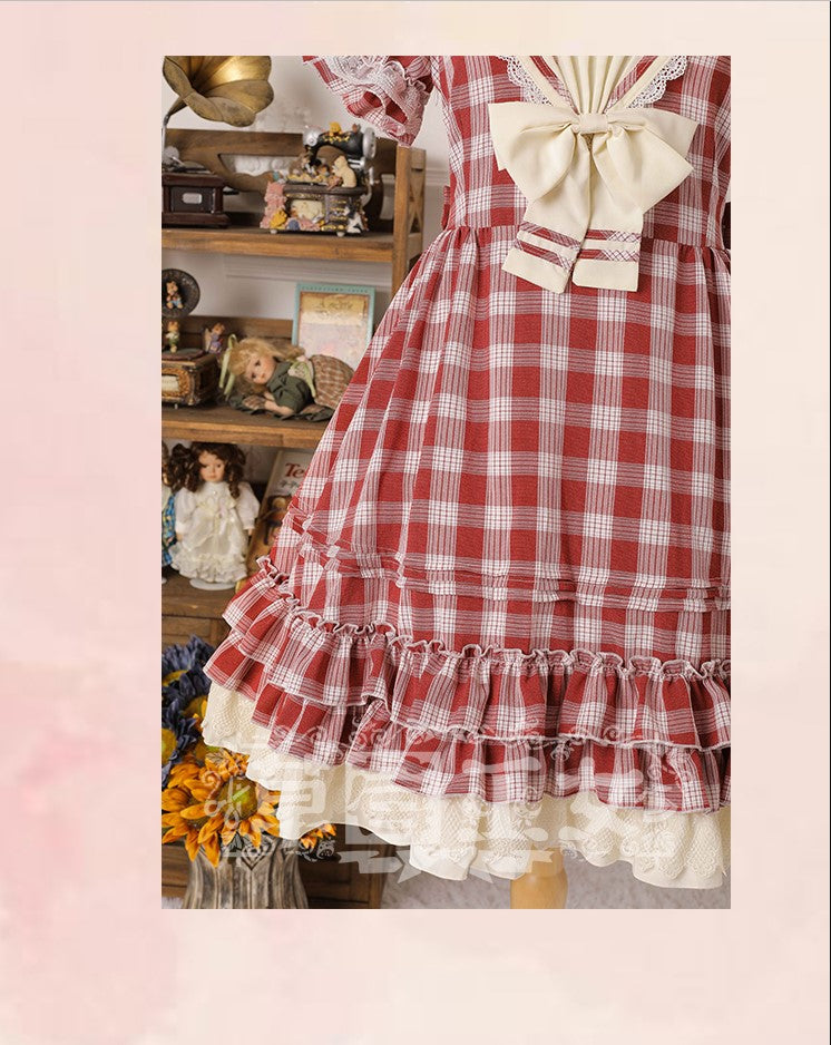 Strawberry Witch - Tartan Sailor Lolita OP Dress - OP Dress