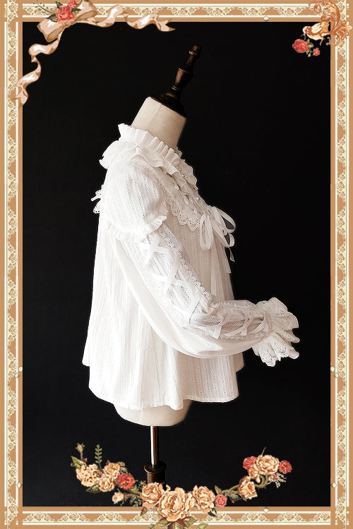 Infanta - Warm Tea - Cute Ribbon Long Sleeves Cotton Blouse