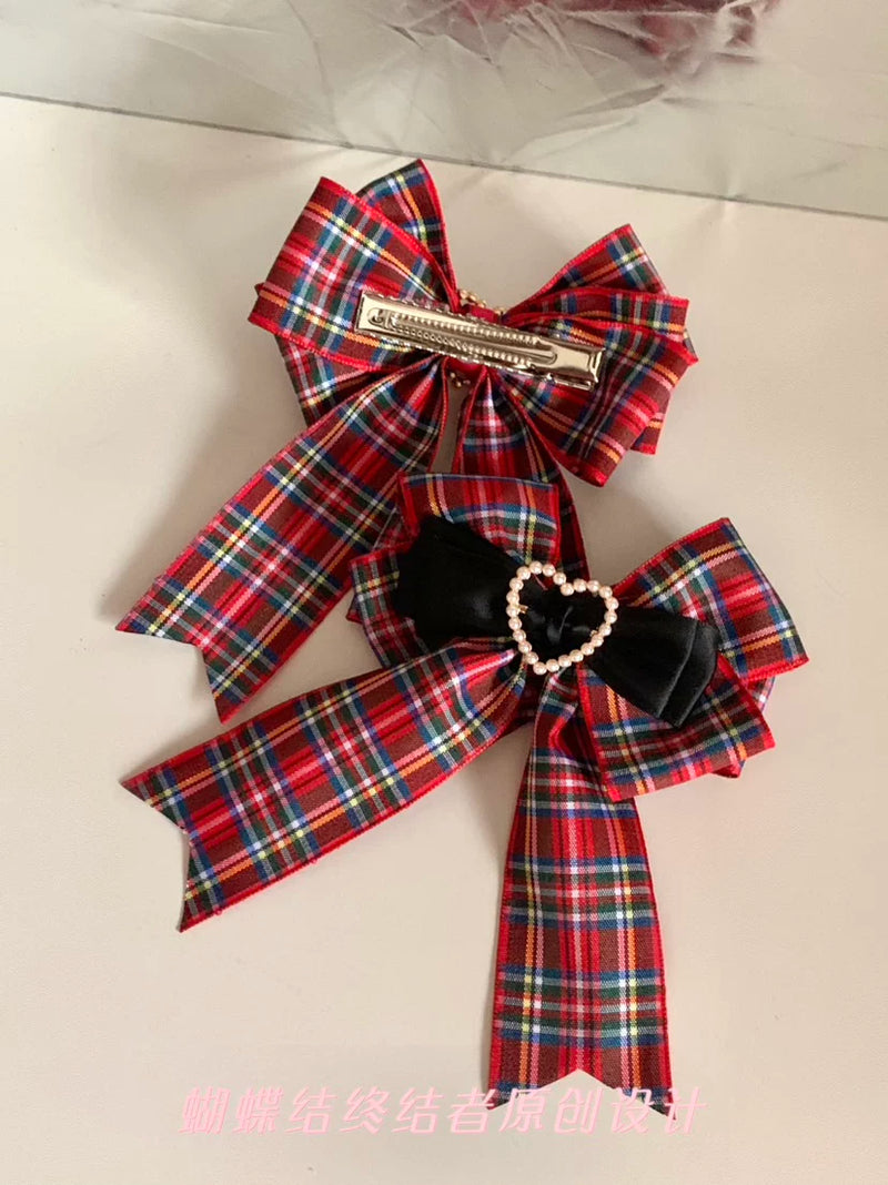 Scottish Plaid Heart Lolita Side Hair Clips — style overview