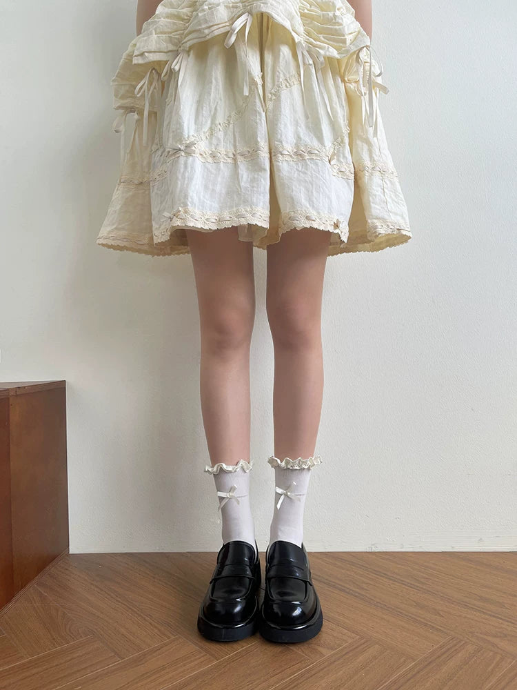 Sock Noble - Ribbon Frill - Cotton Socks with Lace Edging and Bow Accents
