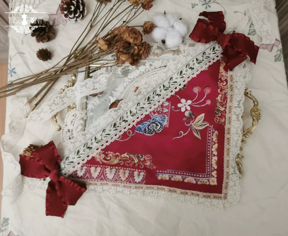 Praise of Abundance - Country Lolita Print Accessories Triangle Headscarf (red)