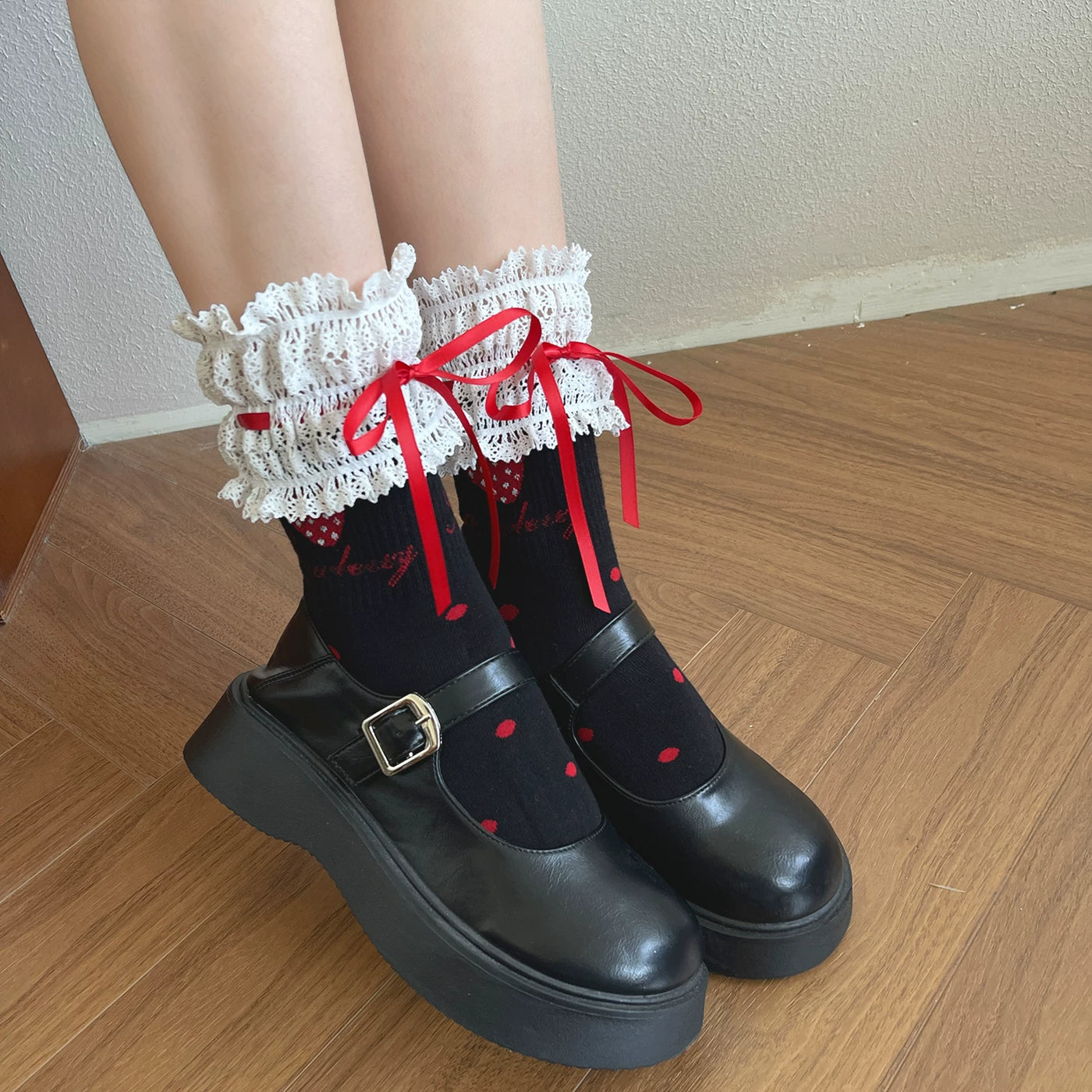 Sock Noble - French Garden - Mid-calf socks with lace cuffs and ribbon ties