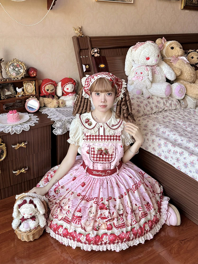 Velvet Strawberry - Sweet Printed Pinafore JSK Dress Set - detail view 5