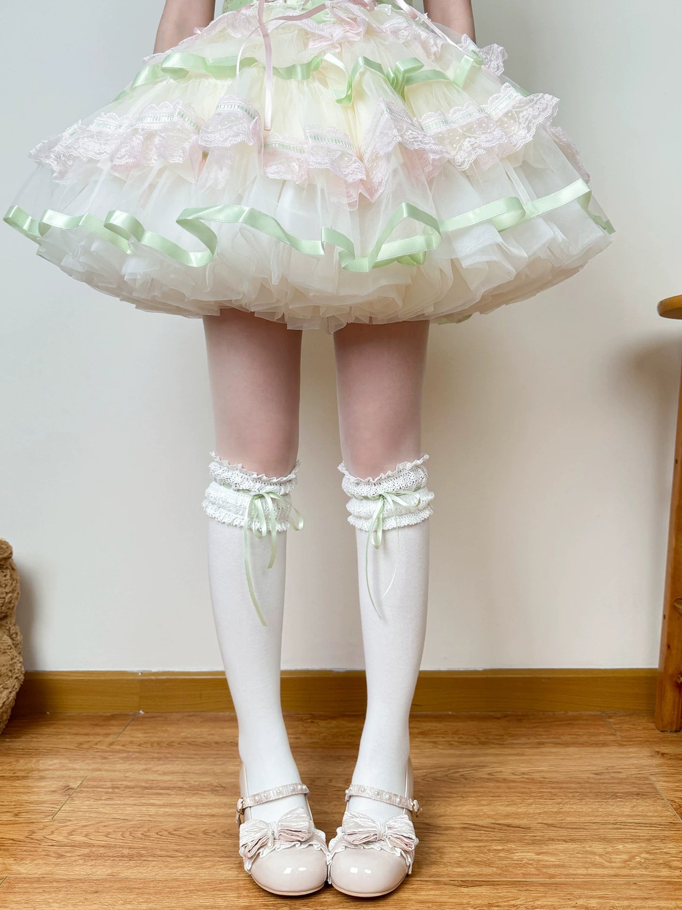 Chubby Bear Tales - Cream Ballet - Lace-Trimmed Socks with Ribbon Ties