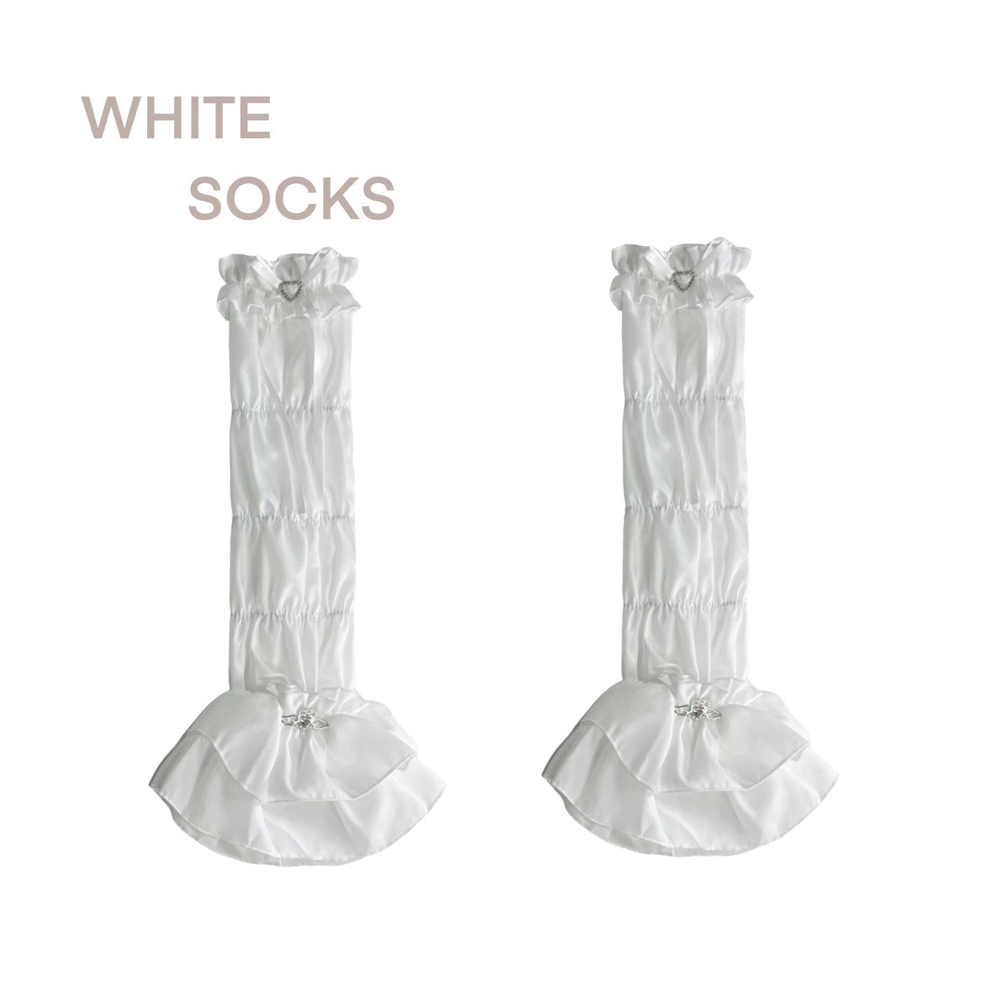 White Socks - Ballet Ruffle - Layered Ruffle Calf Sock Covers with Ribbon Ties