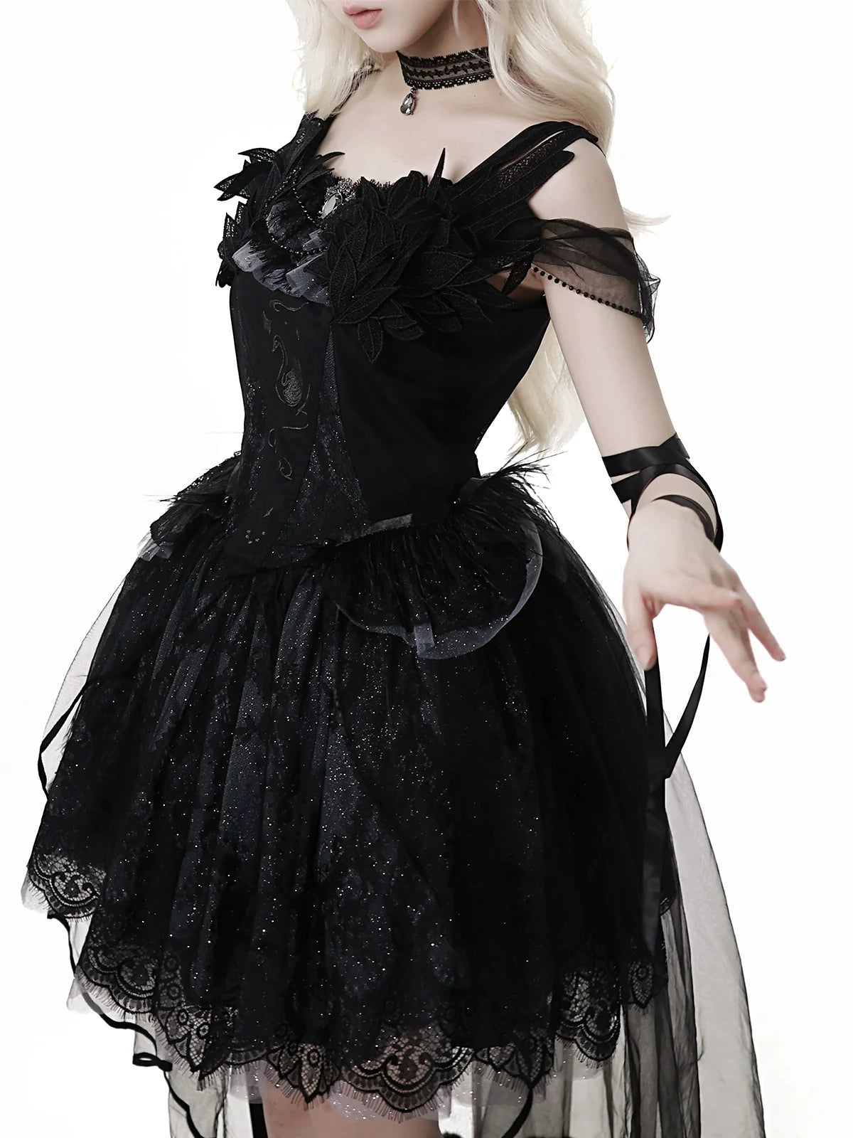 Your Princess - Star Swan Dream - Black Gothic Lolita JSK Dress, Swan Embroidery