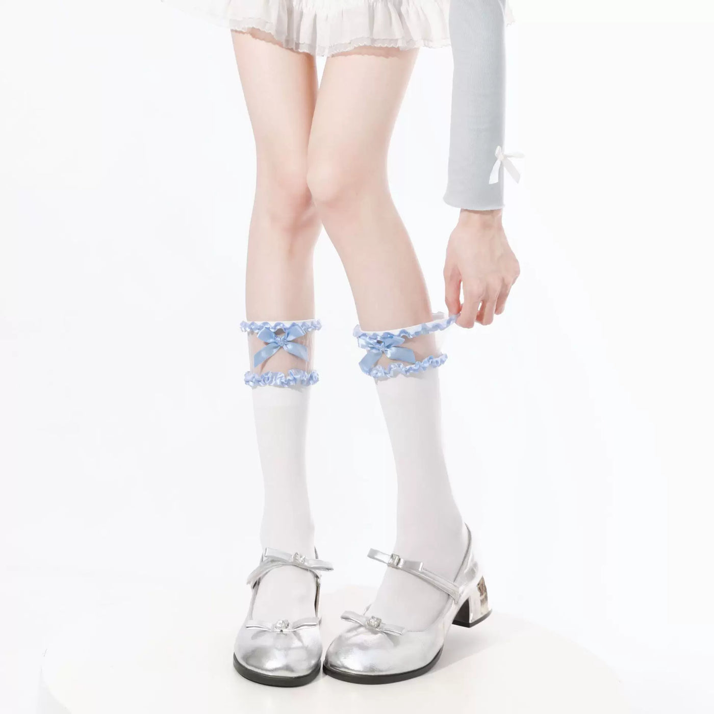 Fantasy Doll - Ribbon Window - Sheer Ruffle-Panel Calf Socks