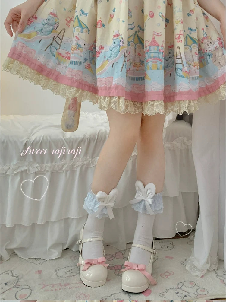 Roji Roji - Cotton Lolita Bunny Ear Socks - Summer Bow Short Socks Socks