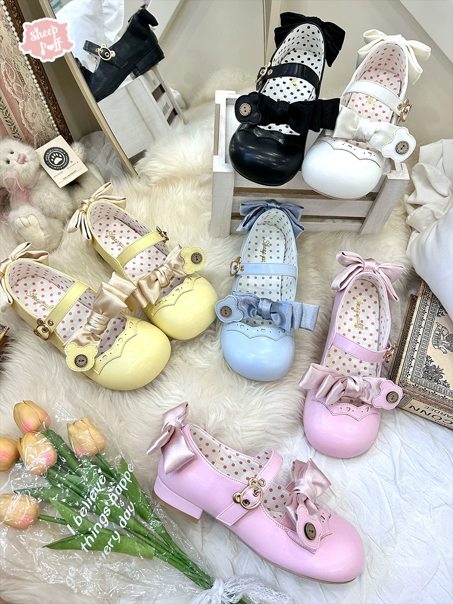 Sheep Puff Candy Lolita Shoes with cute sheep puff bear design, featuring colorful details and rounded toe for a playful look.
