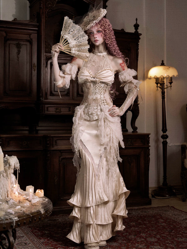 BLOOD SUPPLY: Cupid's Poetry Box Tencel Lace Corset Top and Sleeves, product view 2