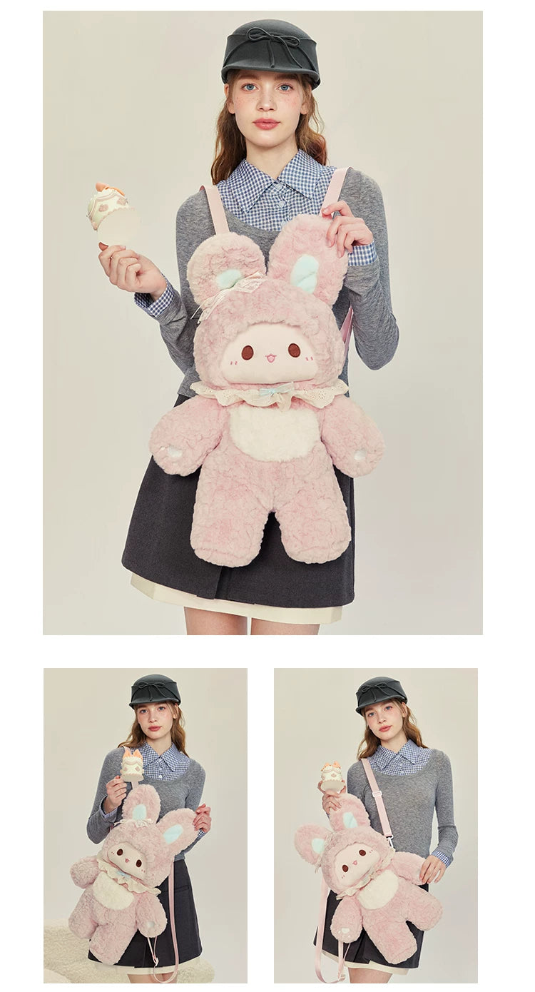 LambGuli - Pink Rabbit and Little Bear Guli - Plush Backpacks and Big-Face Bag Options with Rabbit and Bear Designs