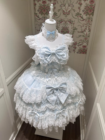 White Sugar Girl - Sakura Dream Romance - Lace-Trimmed Bow JSK