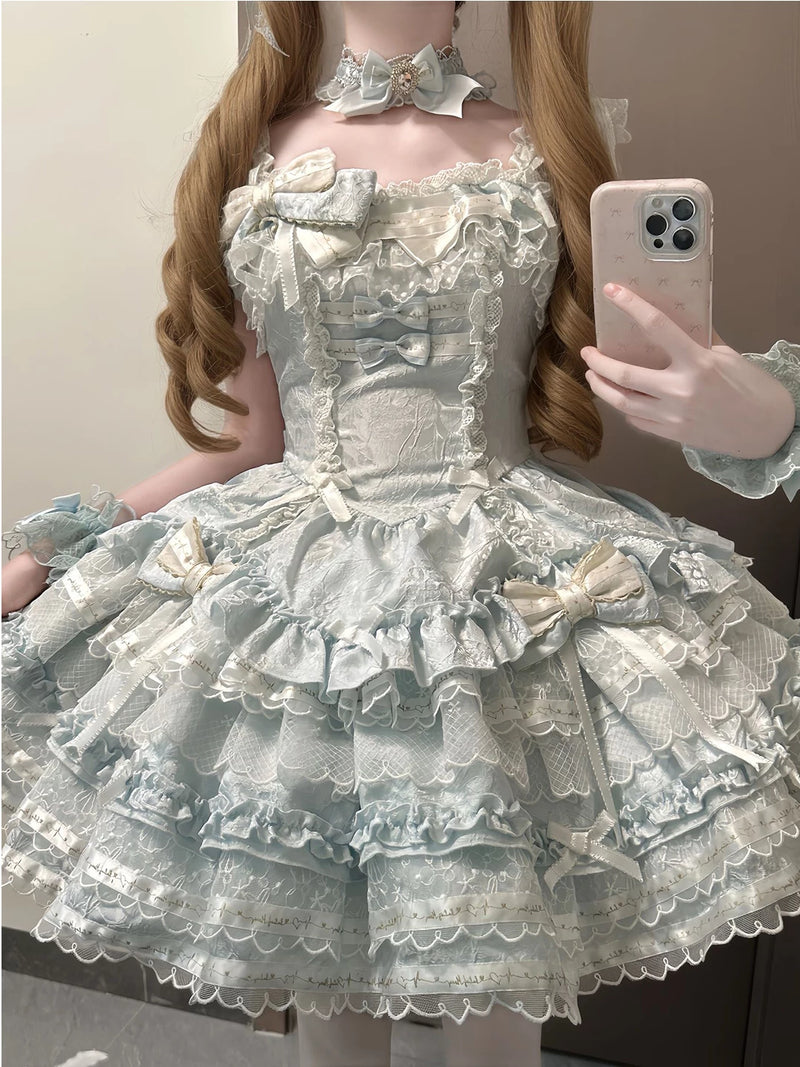 Creamy - Blue Ballet Whispers - JSK Dress with a Tiered Lace-Trimmed Skirt