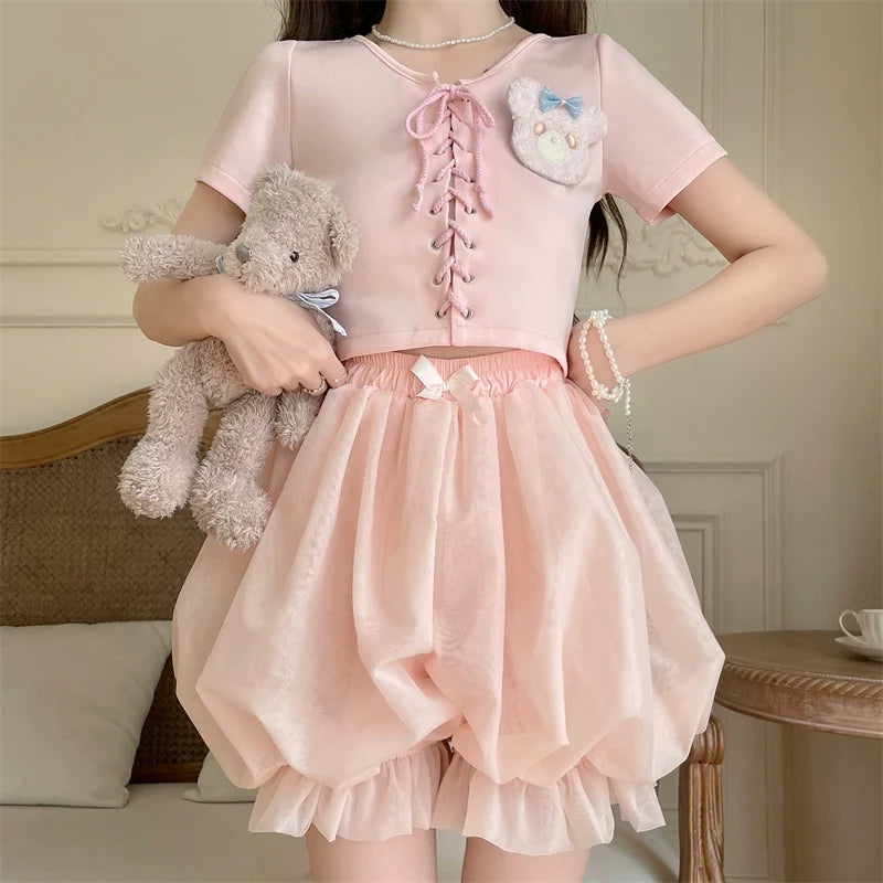 Sugar Girl - Casual Lolita Bloomers - Solid Color Organza Shorts Other Surprise