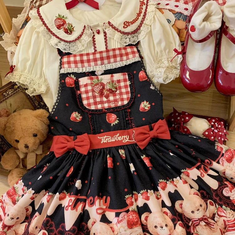 Velvet Strawberry - Sweet Printed Pinafore JSK Dress Set - detail view 8